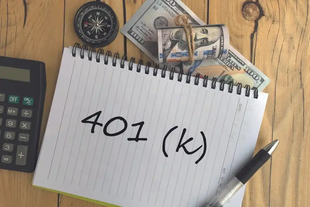 A notebook that reads "401(k)"