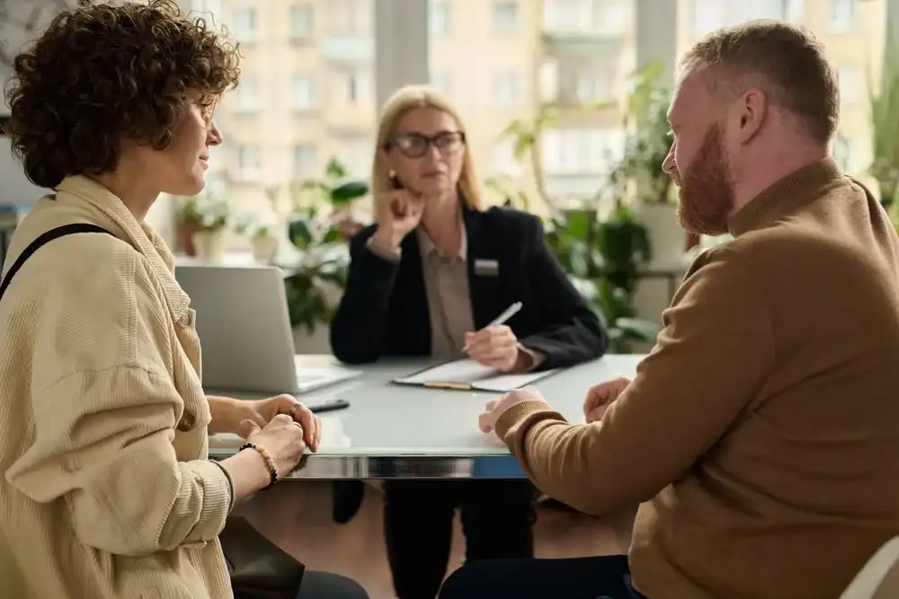 A divorced couple meeting for financial rights